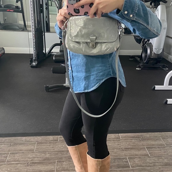 Shimmery Coach Poppy Gray Layla Silver Flap Bag - Picture 5 of 12